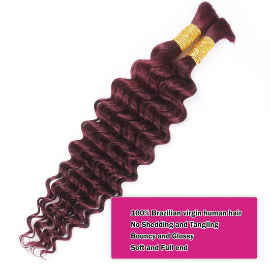 RESACA Deep Wave Bulk Human Hair for Braiding 20 Inch 100g 2 Bundle Boho Braids Human Hair Water Wet and Wavy 100% Unprocessed Brazilian Virgin Hair Extensions Kinky Curly (99j)
