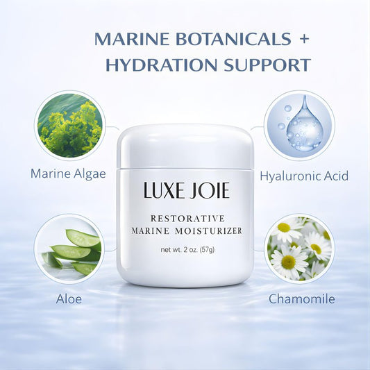 LuxeJoie Hydrating Face Cream for Dry & Sensitive Skin โ Lightweight Moisturizer with Hyaluronic Acid, Aloe & Marine Botanicals โ Soft Non-Greasy Finish Restorative Marine Moisturizer 2 oz