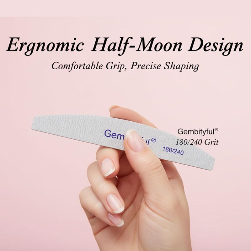 25 Pcs Thick Nail File 180/240 Grit Semicircle Shape, Emery Boards Nail File for Natural Nails and Acrylic Nails, Double Sided Boards Profesional for Home and Salon