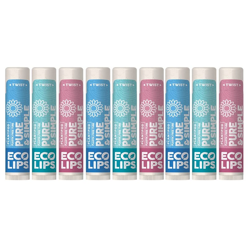 Eco Lips Pure & Simple Raspberry, Coconut and Vanilla Organic Lip Balm 9-Pack (0.15 oz.) - 100% Natural. 100% Plastic-Free Packaging | Made in USA & Cruelty Free