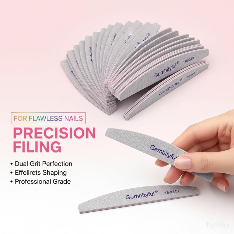 25 Pcs Thick Nail File 180/240 Grit Semicircle Shape, Emery Boards Nail File for Natural Nails and Acrylic Nails, Double Sided Boards Profesional for Home and Salon