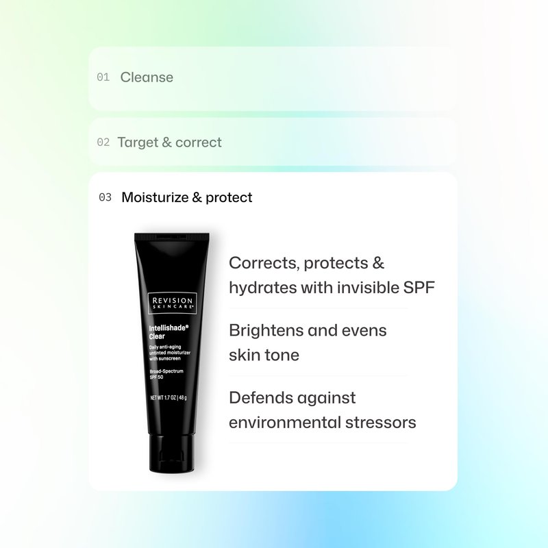 Revision Skincare Intellishade Clear SPF 50, Anti-Aging Sunscreen for Face, Oil-Free Daily Moisturizer with SPF, Peptides & Vitamin C, Invisible Hydrating Broad-Spectrum Sunscreen, 1.7 oz