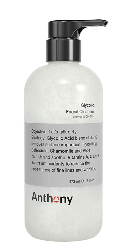 Anthony Glycolic Facial Cleanser for Men, Daily Exfoliating & Hydrating Face Wash, Shave Prep, Non-Foaming, Deep Cleansing, Gentle on Sensitive Skin, Removes Dirt & Oil, Smooths Texture, 16 Fl Oz