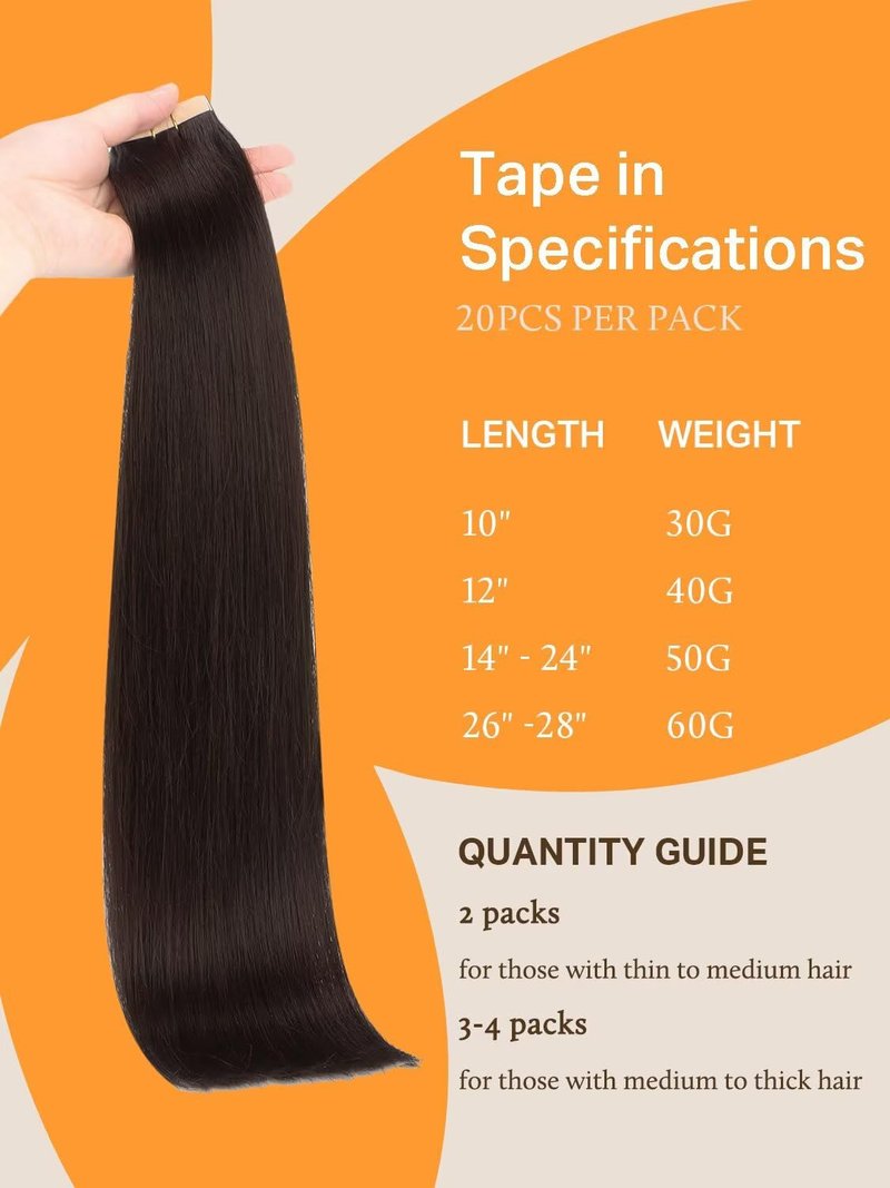 DOORES Tape in Hair Extensions Human Hair, 22 Inch 50g 20pcs Dark Brown, For Everyday Wear, Skin Weft Seamless Real Remy Straight Tape ins For Fine Thin Add Volume