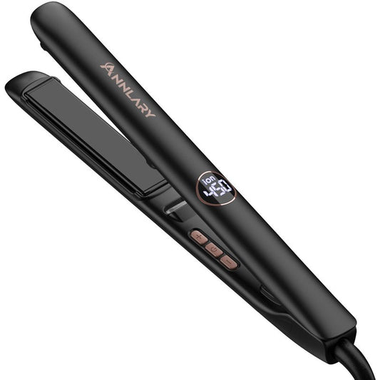 ANNLARY Hair Straightener 1 Inch Flat Iron and Curler 2 in 1, 15s Fast Heating, Professional Titanium Ceramic Ionic Dual Voltage Straighteners for All Hair Types