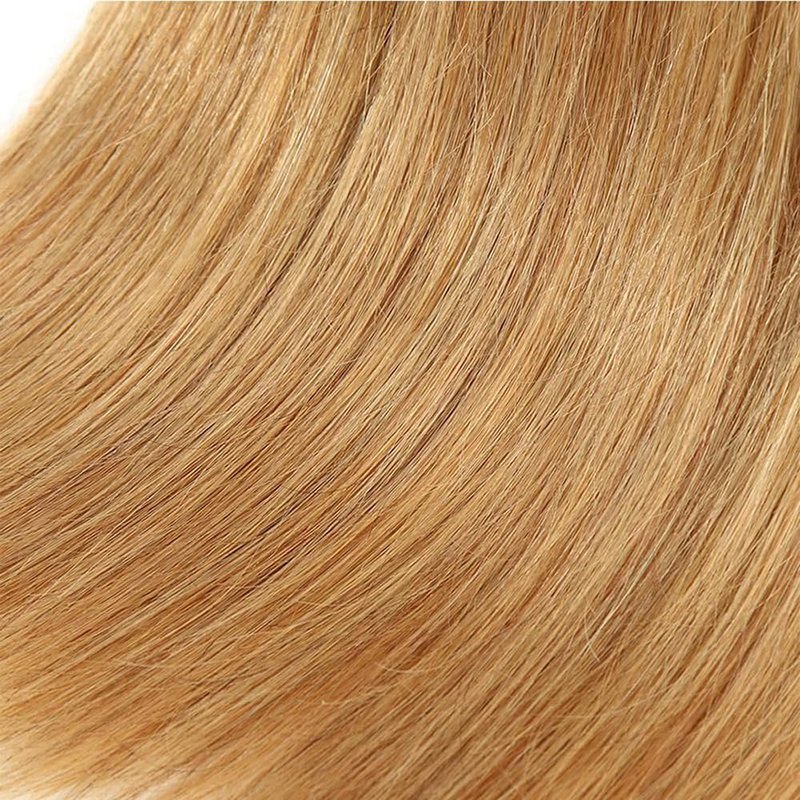 Honey Blonde Human Hair Bundles 14 16 18 Inch Straight Bundles Human Hair Unprocessed Native Virgin Hair 100/PC 3 Extensions #27 Blonde Color Wet and Wavy Human Hair Extensions for Women