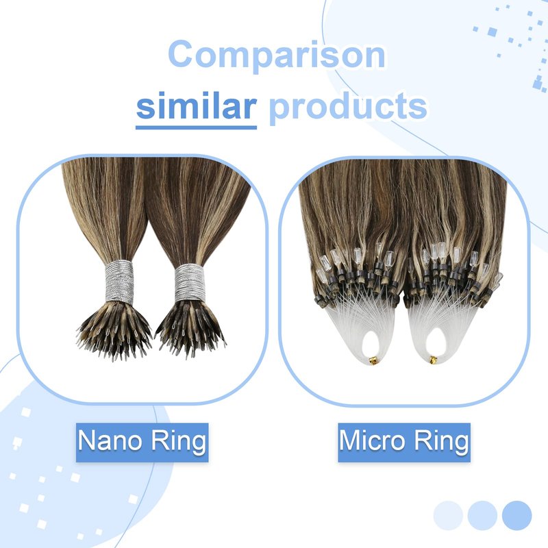 YoungSee 20in Nano Bead Hair Extensions Dark Brown Highlight Caramel Blonde Nano Hair Extensions Brown Human Hair Nanolink Hair Extension Cold Fusion Nanoring Natural Hair 50 Strands 50g for Wedding