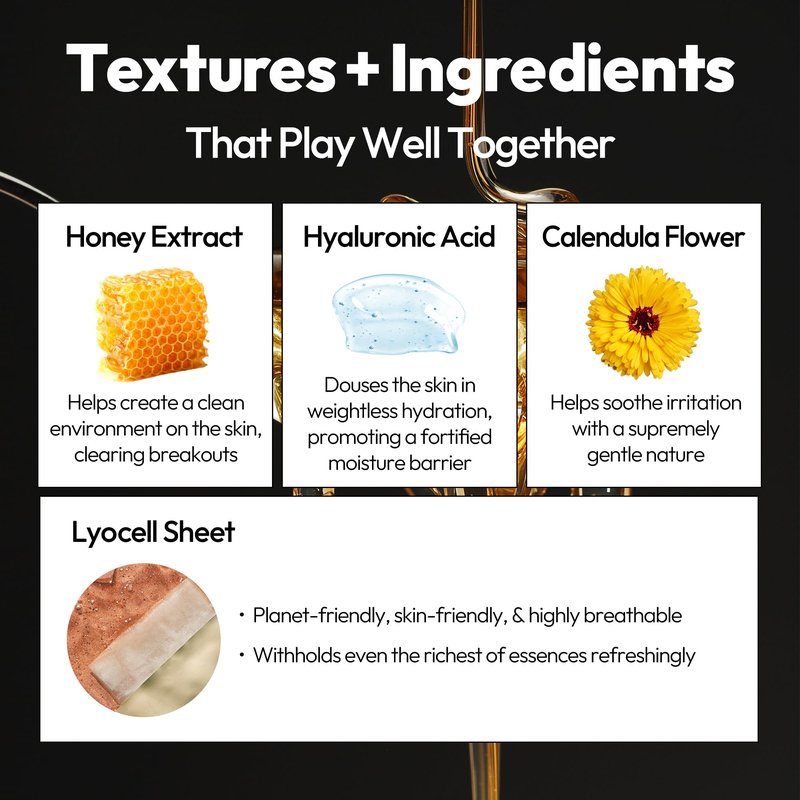 LAPCOS K Beauty Honey Sheet Mask - Nourishing & Hydrating Face Masks with Hyaluronic Acid to Hydrate and Tighten Dry Skin - Highly Breathable Lyocell Sheet Korean Skin Care Beauty Favorite (Pack of 5)