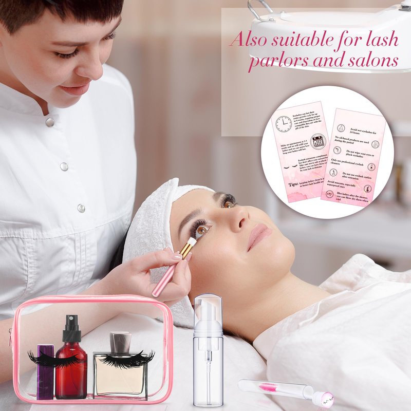 Remerry 40 Pcs Lash Shampoo Brushes Set Eyelash Aftercare Bag Disposable Mascara Tubes Foam Pump Bottle Extension Aftercare Instructions Card Eyelash Accessories for Women Mother (Clear Bag Style)