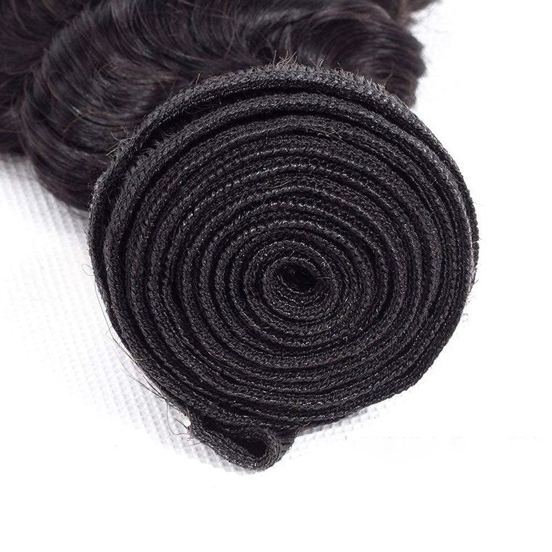 Deep Wave Human Hair Bundles 14 16 18 Inch Curly Weave Bundles Human Hair Unprocessed Native Virgin Hair 100/PC 3 Extensions Natural Black Color 1B Wet and Wavy Human Hair Extensions for Women