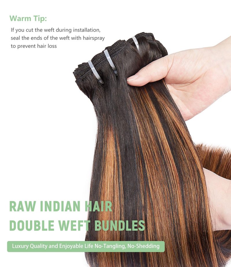 MLIP Human Hair Bundles Straight, Raw Virgin Indian Hair Bundles, Full & Thick, No Tangle No Shedding, Stays Silky Soft After Multiple Washes, Lasts 3X Longer, 1B/30 Highlight, Single Bundle 10 Inch