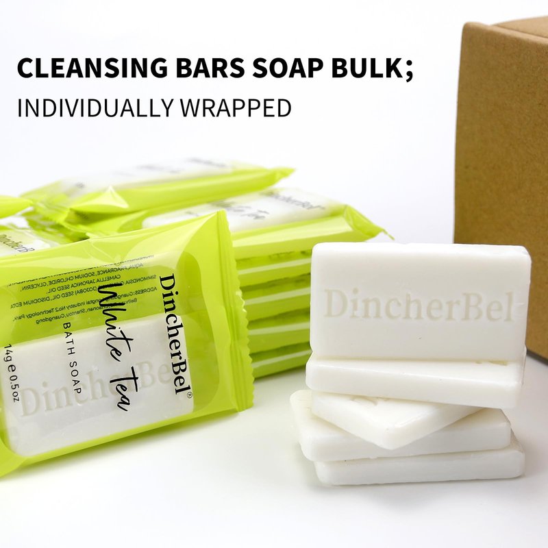 DincherBel 200 Pack 0.5oz Small Soap, Mini Rectangles Cleansing Bars Soap Bulk Travel Size, Individually Wrapped Toiletries Amenities for Hotel, Airbnb, Shelter, Camping and Travel
