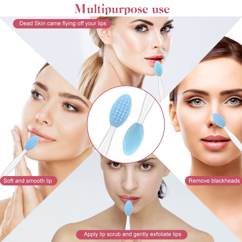 Yoizyfree 5 Pcs Lip Scrub Brush,Lip Scrubber Exfoliator,Double-Sided Silicone Lip Brush Tool for Men Women Lip Lightening, Lip Exfoliator Scrubber Tool for Dark Lips
