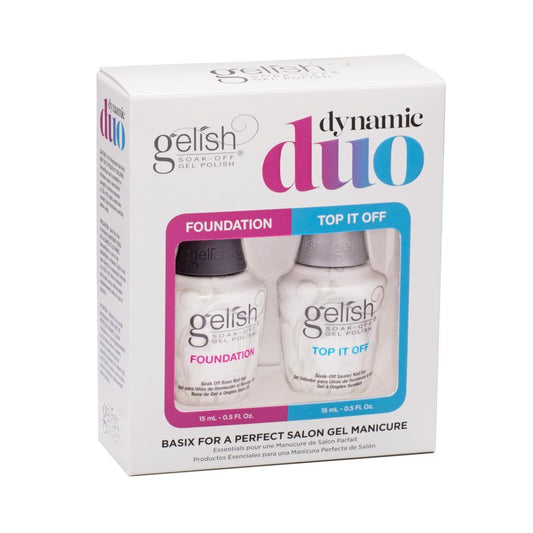 Gelish Dynamic Duo - Foundation Base & Top It Off Sealer Gel Set, Long-lasting, High-Shine Finish for Gel Manicures, Cures Fast in LED/UV Light, No Chips, Soak-Off, 15mL Each.