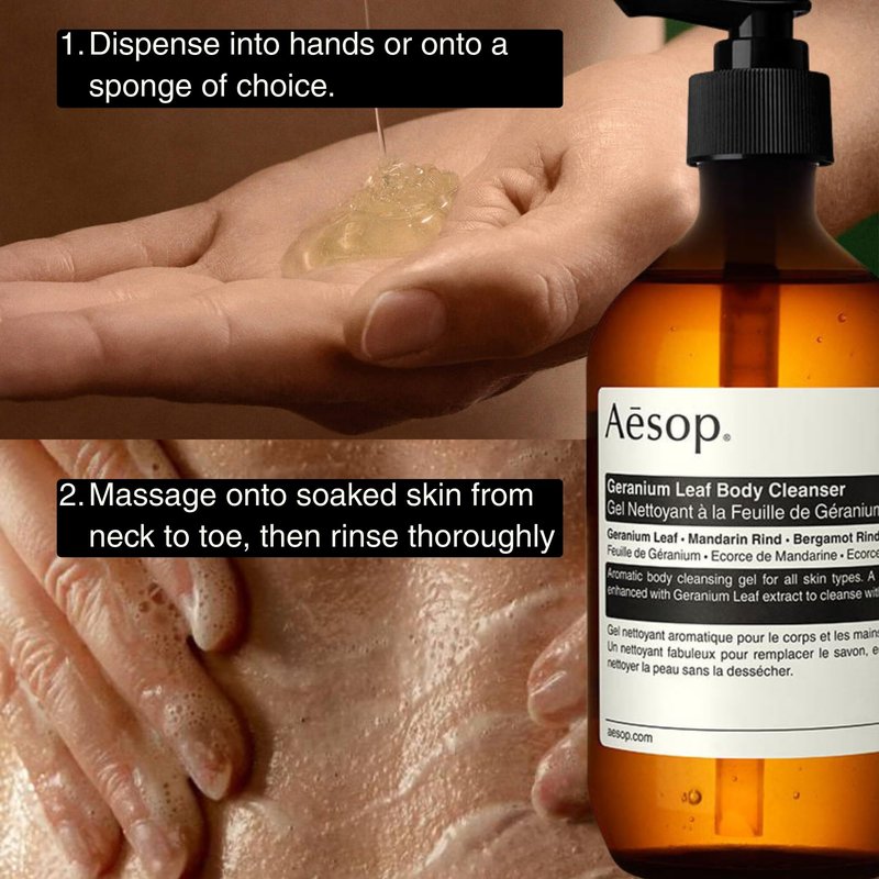 Aesop Geranium Leaf Body Cleanser | Gentle Shower Gel with Geranium, Mandarin and Bergamot Essential Oil Blend to Refresh & Balance Skin | 500 mL / 16.9 oz