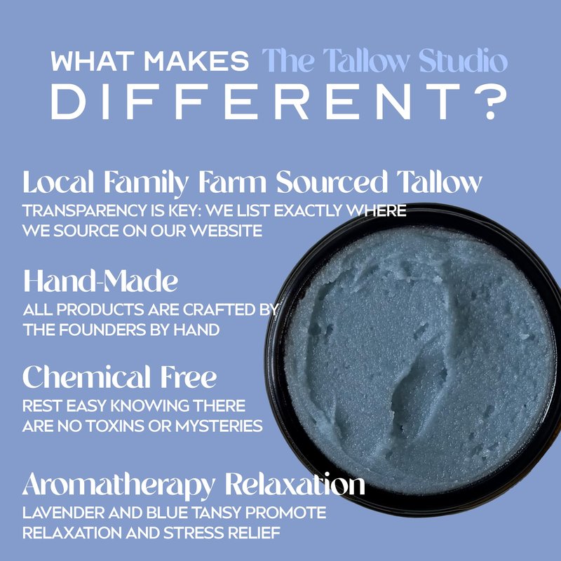The Tallow Studio Deep Sleep Magnesium Moisturizer with Grass Fed Beef Tallow Balm — Magnesium Cream for Sore Muscles, Relaxation Support — Organic Lavender & Blue Tansy — All Ages, Eczema — 2 oz