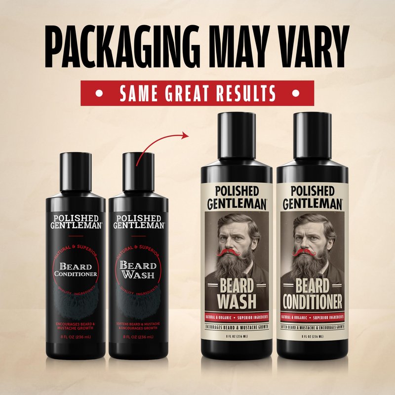 Polished Gentleman Beard Shampoo and Conditioner Set - Refreshing Beard Moisturizer & Mustache Softener - Beard Thickener with Tea Tree & Growth Oil - Paraben-Free & Sulfate-Free - Made by USA (8oz)