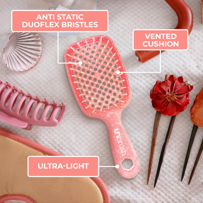 FHI Heat UNbrush Detangling Brush for Pain-Free Brushing on All Wet or Dry Hair Types — Durable DuoFlex Anti-Static Bristles, Lightweight Handle, Vented Hair Brush, Ruby Peach
