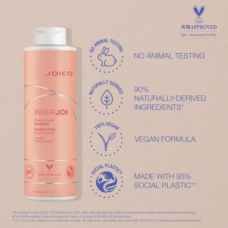Joico InnerJoi Strengthen Shampoo | For Damaged, Color-Treated Hair | Sulfate & Paraben Free | Naturally-Derived Vegan Formula | 33.8 Fl Oz